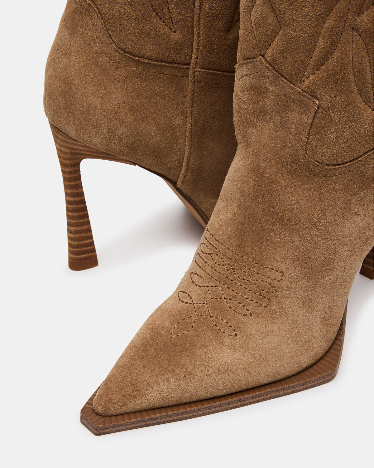 KINZEE Taupe Suede Pointed-Toe Knee-High Western Stiletto Women's Boot | Steve Madden