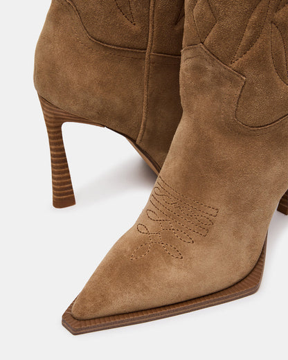 KINZEE Taupe Suede Pointed-Toe Knee-High Western Stiletto Women's Boot | Steve Madden