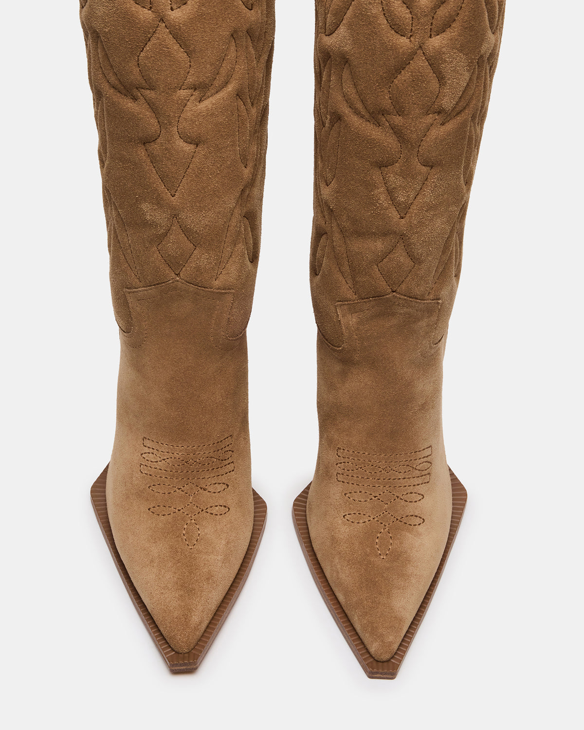 KINZEE Taupe Suede Pointed-Toe Knee-High Western Stiletto Women's Boot | Steve Madden