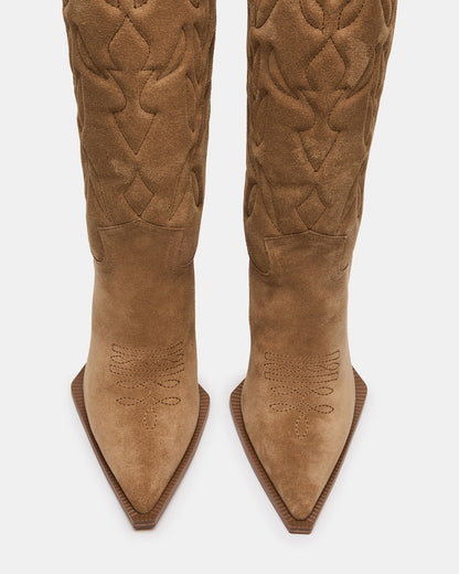 KINZEE Taupe Suede Pointed-Toe Knee-High Western Stiletto Women's Boot | Steve Madden