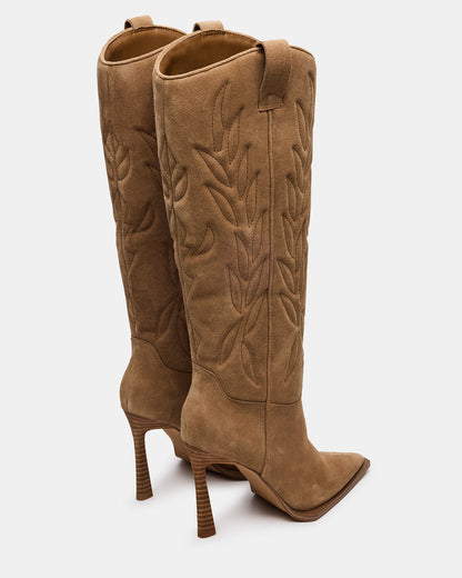 KINZEE Taupe Suede Pointed-Toe Knee-High Western Stiletto Women's Boot | Steve Madden