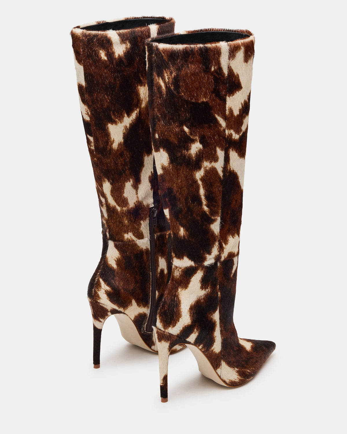 NITRO Brown Cow Print Pointed-Toe Stiletto Heel Knee-High Women's Boots | Steve Madden