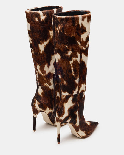 NITRO Brown Cow Print Pointed-Toe Stiletto Heel Knee-High Women's Boots | Steve Madden