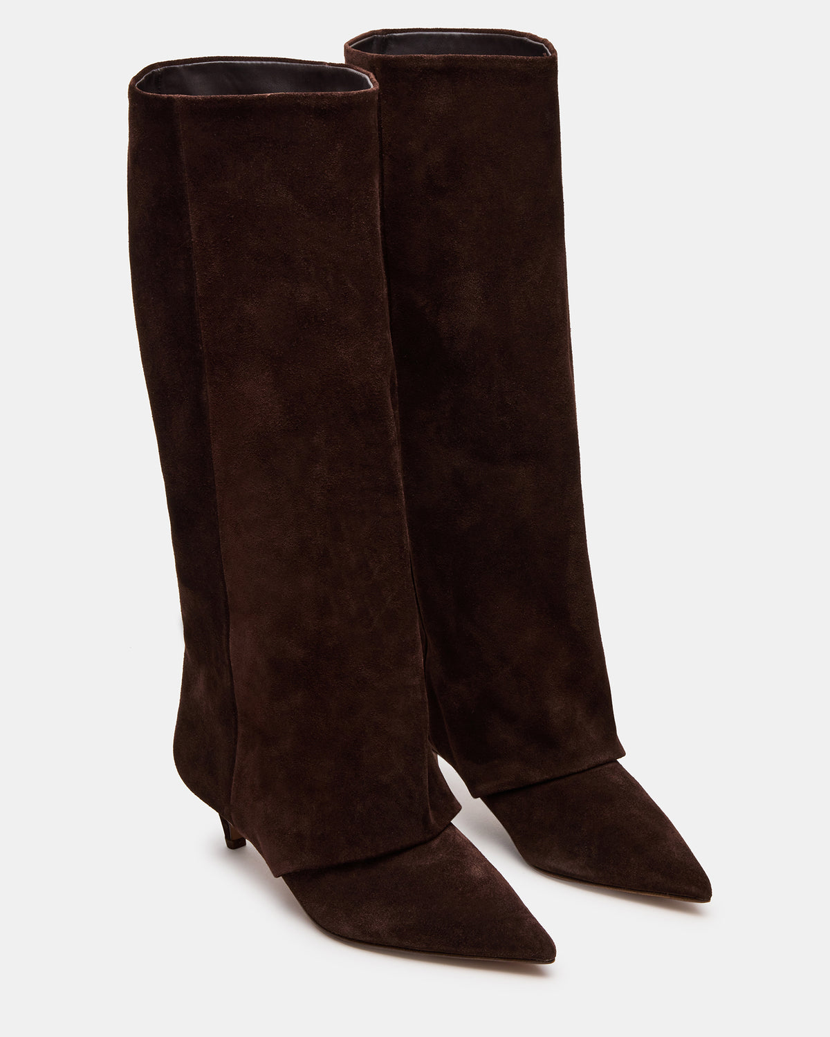 LUCA Brown Suede Pointed-Toe Cuffed Kitten Heel Women's Boot | Steve Madden