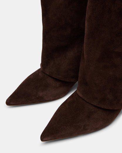 LUCA Brown Suede Pointed-Toe Cuffed Kitten Heel Women's Boot | Steve Madden