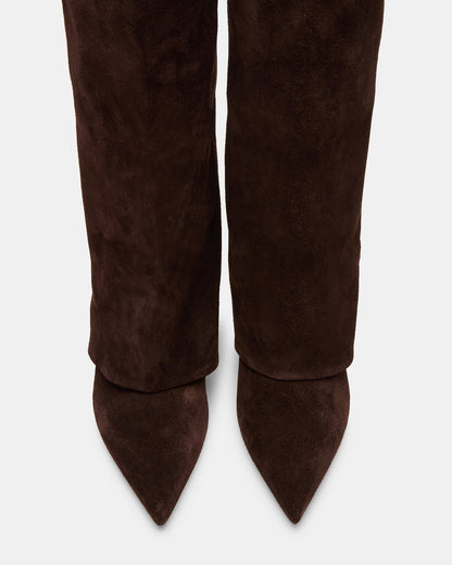 LUCA Brown Suede Pointed-Toe Cuffed Kitten Heel Women's Boot | Steve Madden