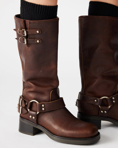 ASTOR Brown Leather Knee-High Boot | Women's Boots | Steve Madden