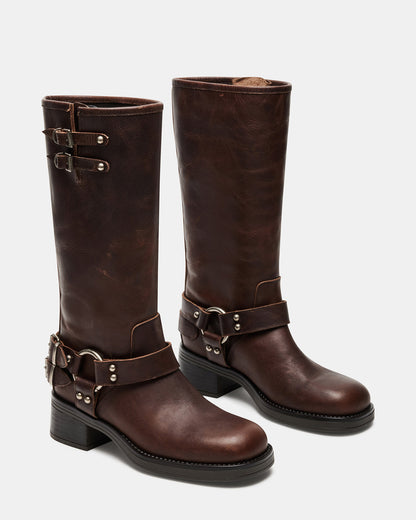 ASTOR Brown Leather Knee-High Boot | Women's Boots | Steve Madden