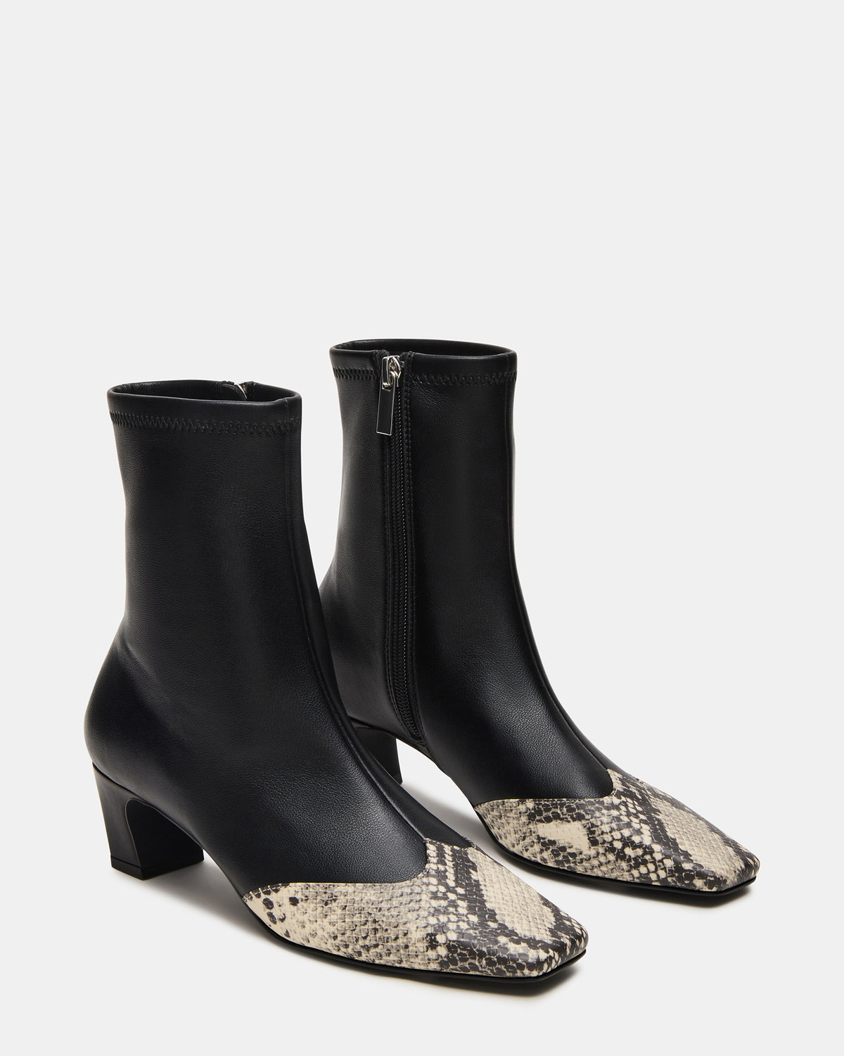 JETER Black Snake Square-Toe Women's Ankle Boot | Steve Madden