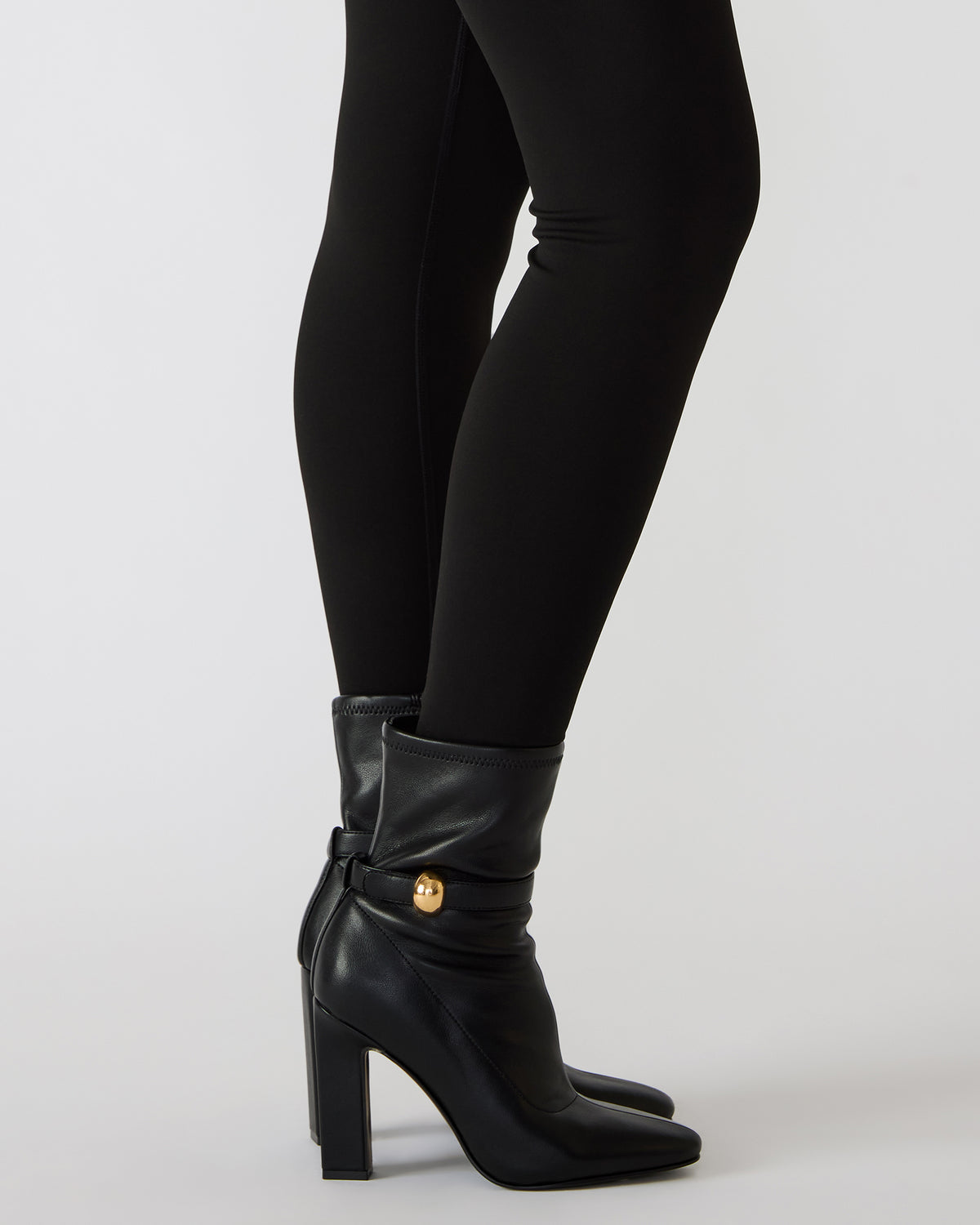 AROMA Black Buckle Gold Detail Block Heel Women's Ankle Boot | Steve Madden