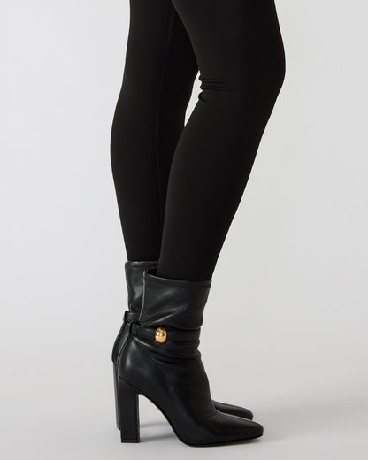 AROMA Black Buckle Gold Detail Block Heel Women's Ankle Boot | Steve Madden