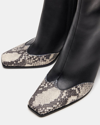 LYLE Black Leather with Snake Square-Toe Heeled Women's Ankle Boot | Steve Madden
