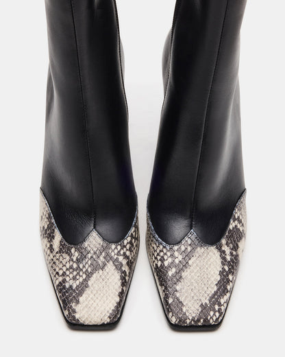 LYLE Black Leather with Snake Square-Toe Heeled Women's Ankle Boot | Steve Madden