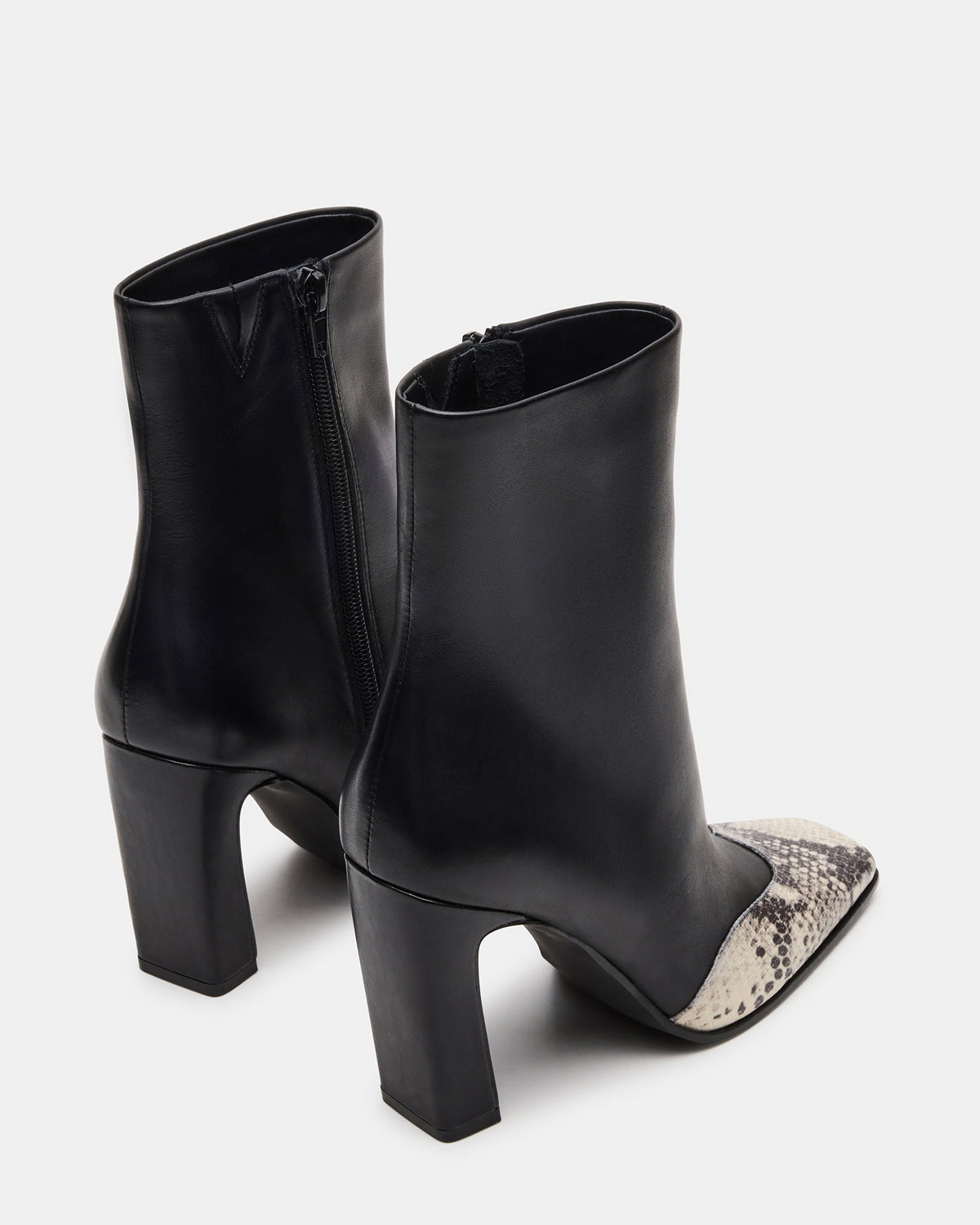 LYLE Black Leather with Snake Square-Toe Heeled Women's Ankle Boot | Steve Madden