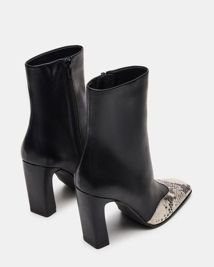LYLE Black Leather with Snake Square-Toe Heeled Women's Ankle Boot | Steve Madden