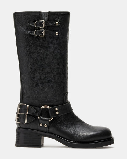 ASTOR Black Leather Knee-High Boot | Women's Boots | Steve Madden