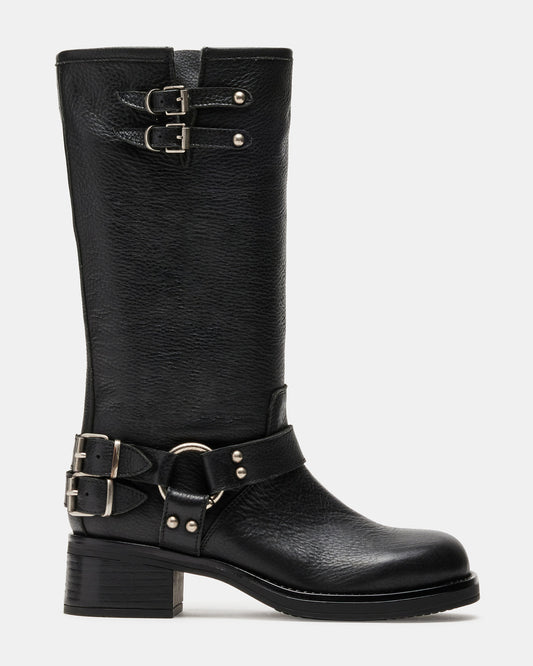 ASTOR Black Leather Knee-High Boot | Women's Boots | Steve Madden