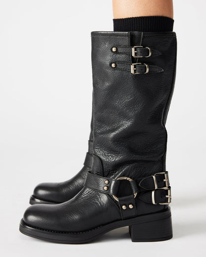 ASTOR Black Leather Knee-High Boot | Women's Boots | Steve Madden
