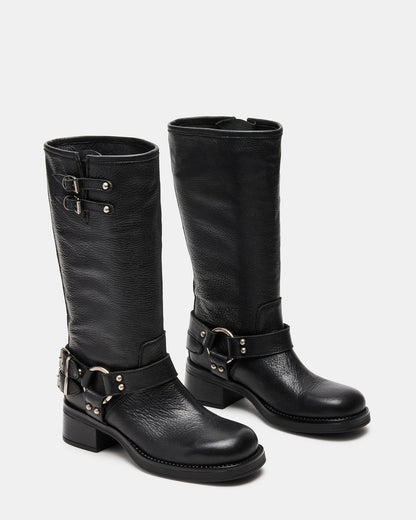 ASTOR Black Leather Knee-High Boot | Women's Boots | Steve Madden