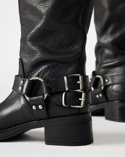 ASTOR Black Leather Knee-High Boot | Women's Boots | Steve Madden