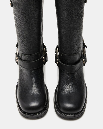 ASTOR Black Leather Knee-High Boot | Women's Boots | Steve Madden