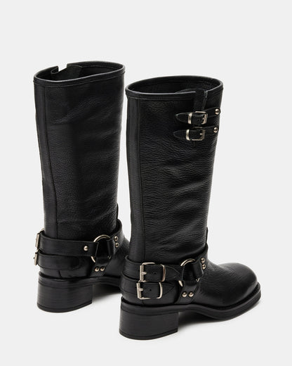 ASTOR Black Leather Knee-High Boot | Women's Boots | Steve Madden