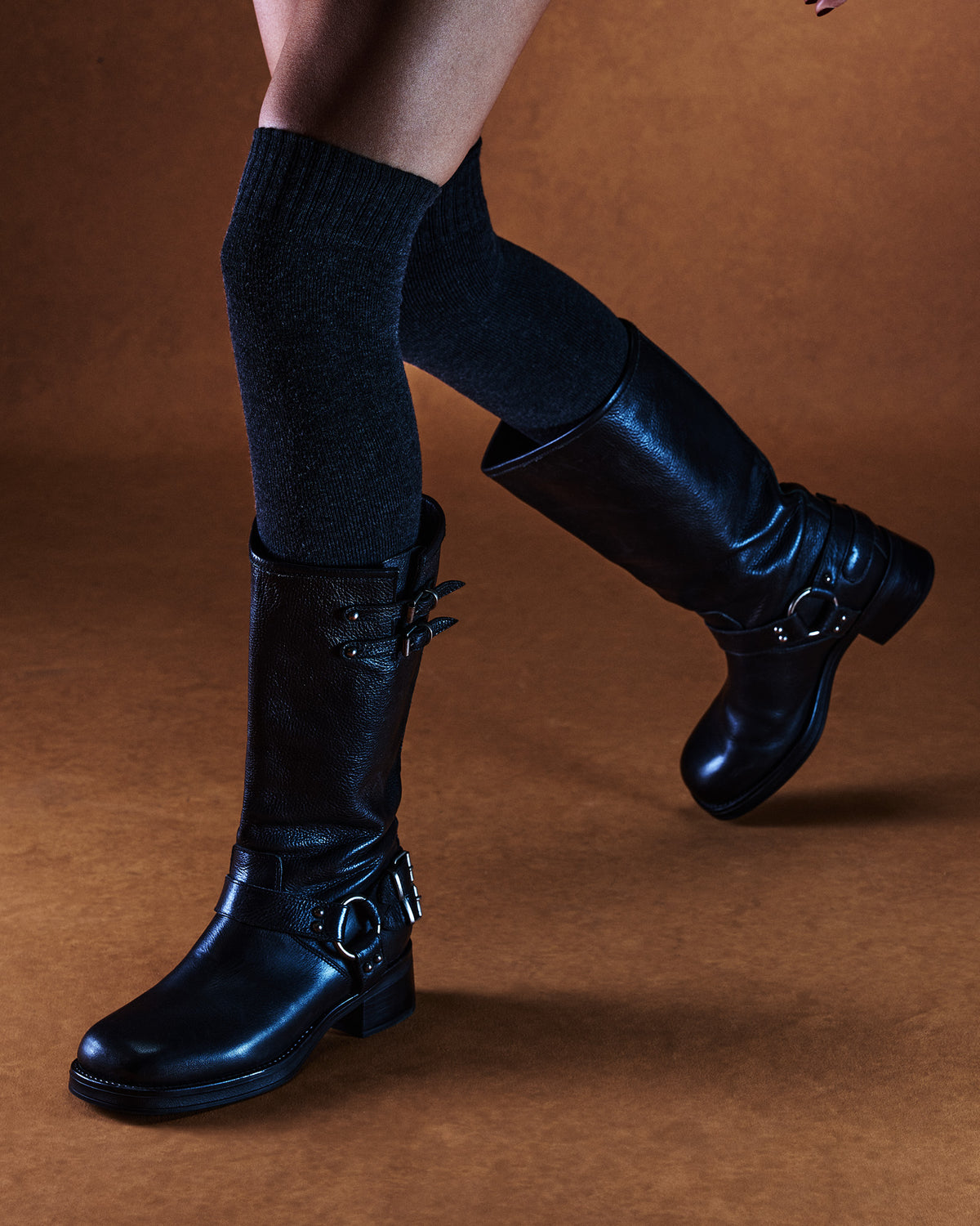 ASTOR Black Leather Knee-High Boot | Women's Boots | Steve Madden