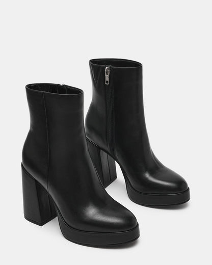 TYRA Black Leather Platform Block Heel Women's Ankle Boot | Steve Madden