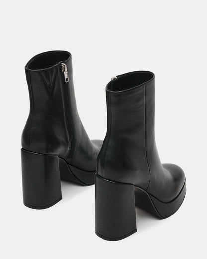 TYRA Black Leather Platform Block Heel Women's Ankle Boot | Steve Madden