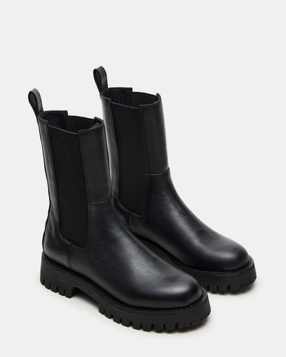 LOWA Black Leather Lug Chelsea Platform Women's Ankle Boot | Steve Madden