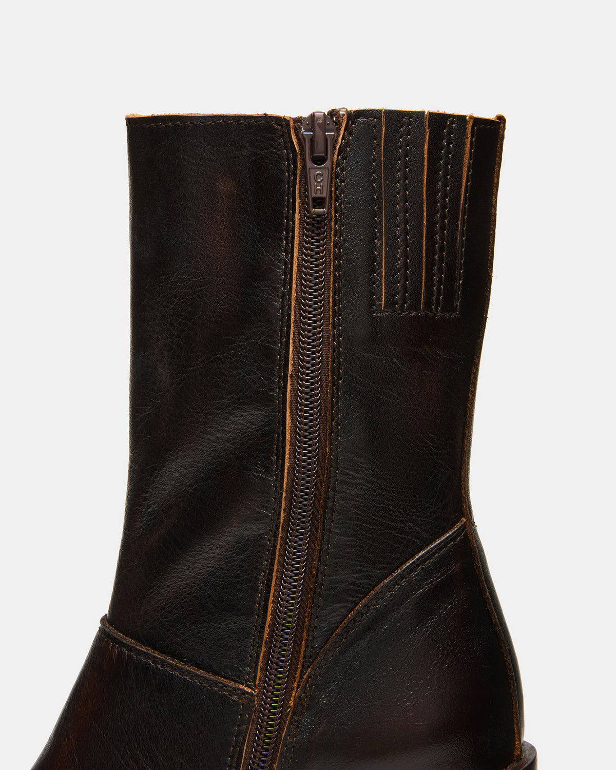 FUSION Brown Distressed Square-Toe Block Heel Women's Ankle Boot | Steve Madden
