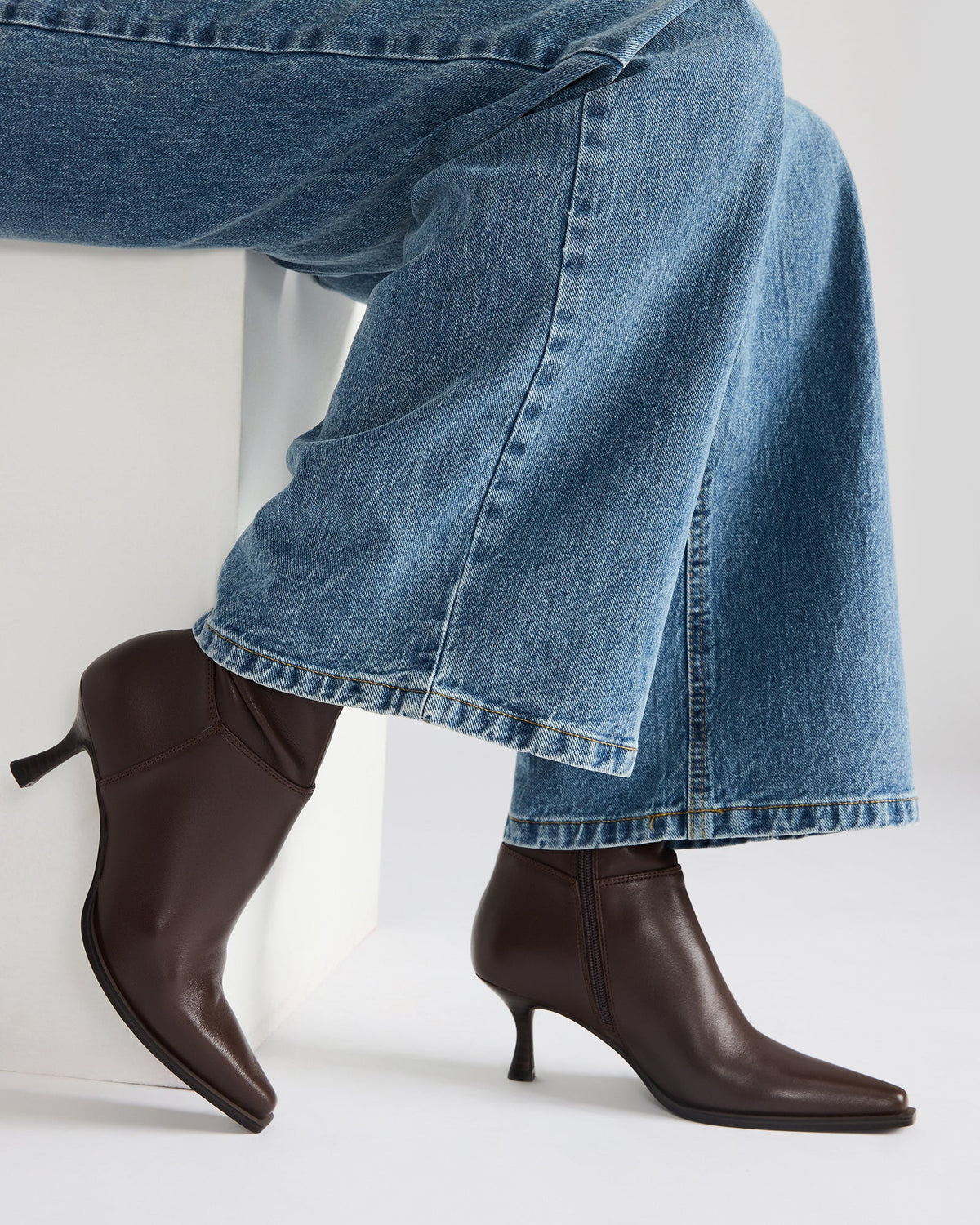 STASIA Brown Pointed-Toe Kitten Heel Women's Ankle Boot | Steve Madden