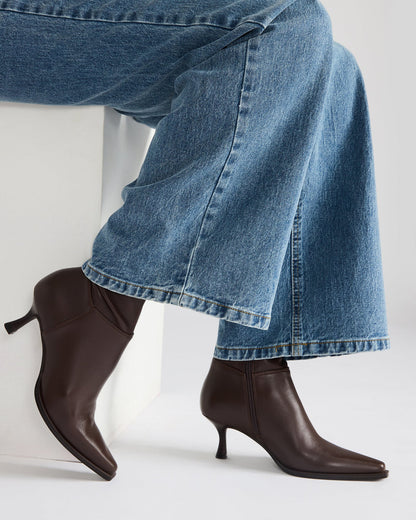 STASIA Brown Pointed-Toe Kitten Heel Women's Ankle Boot | Steve Madden