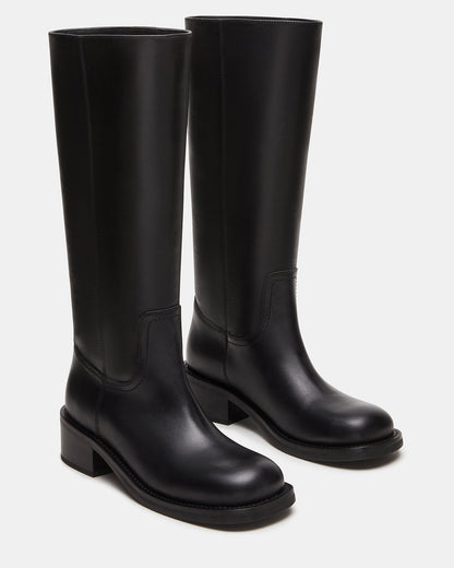 RIGGS Black Leather Square-Toe Women's Boot | Steve Madden