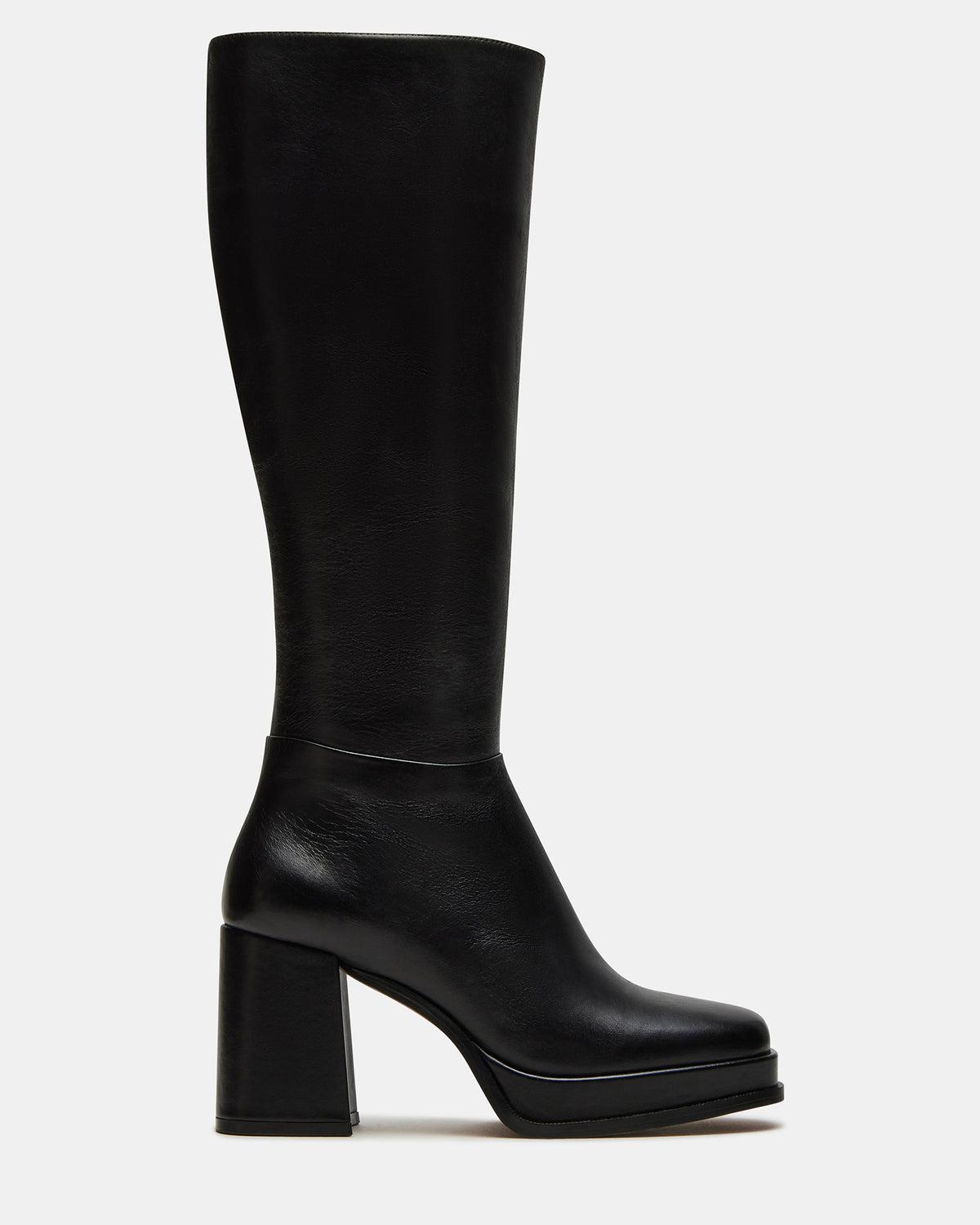 MYSTERY Black Leather Women's Block Heel Platform Boot | Steve Madden