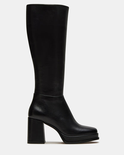 MYSTERY Black Leather Women's Block Heel Platform Boot | Steve Madden