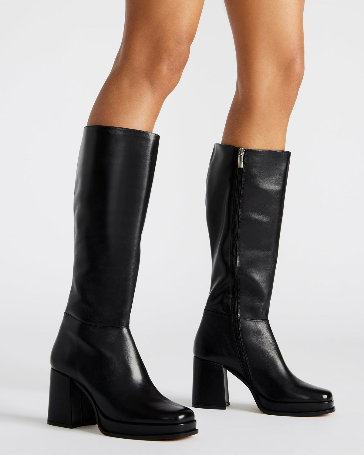 MYSTERY Black Leather Women's Block Heel Platform Boot | Steve Madden