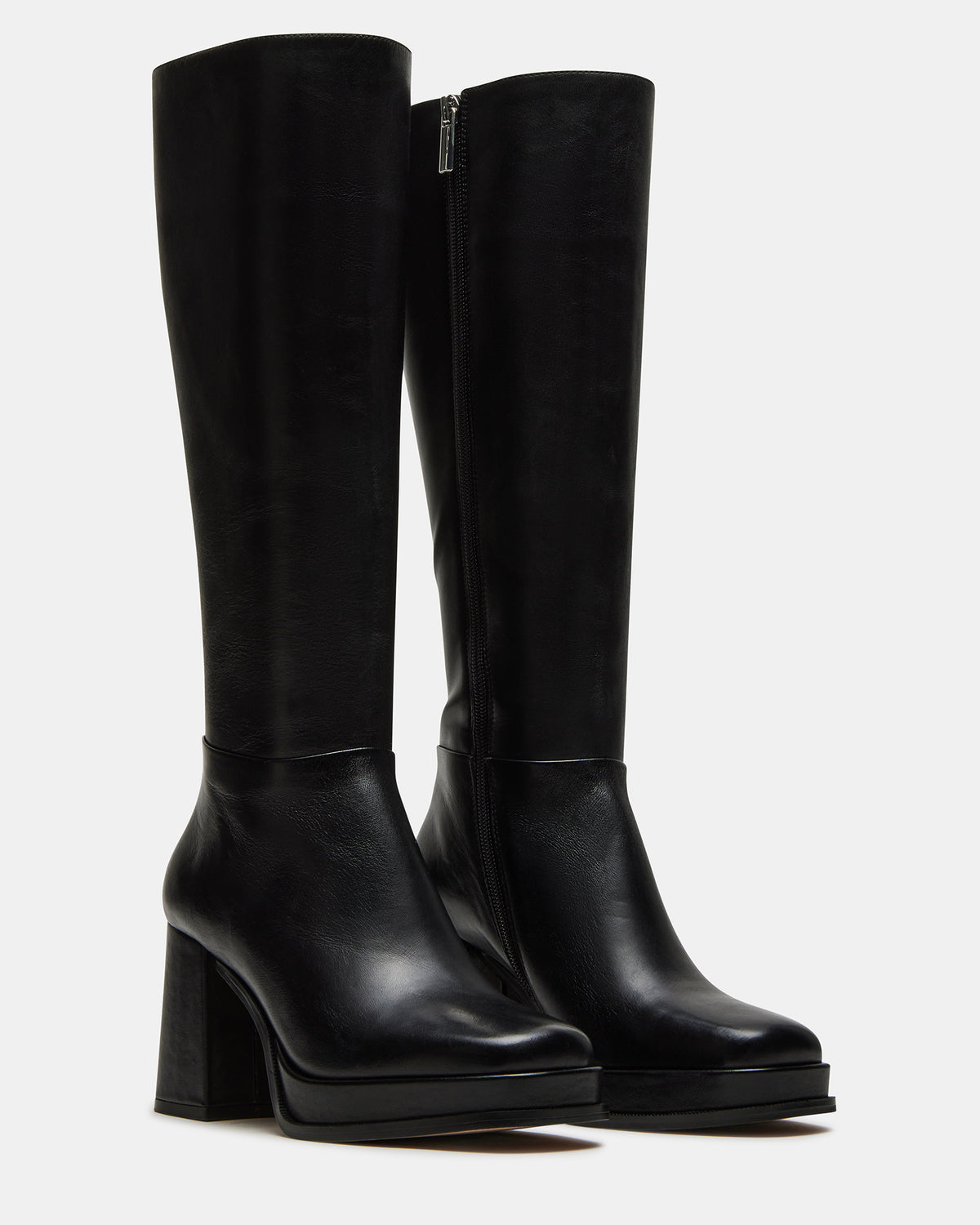 MYSTERY Black Leather Women's Block Heel Platform Boot | Steve Madden