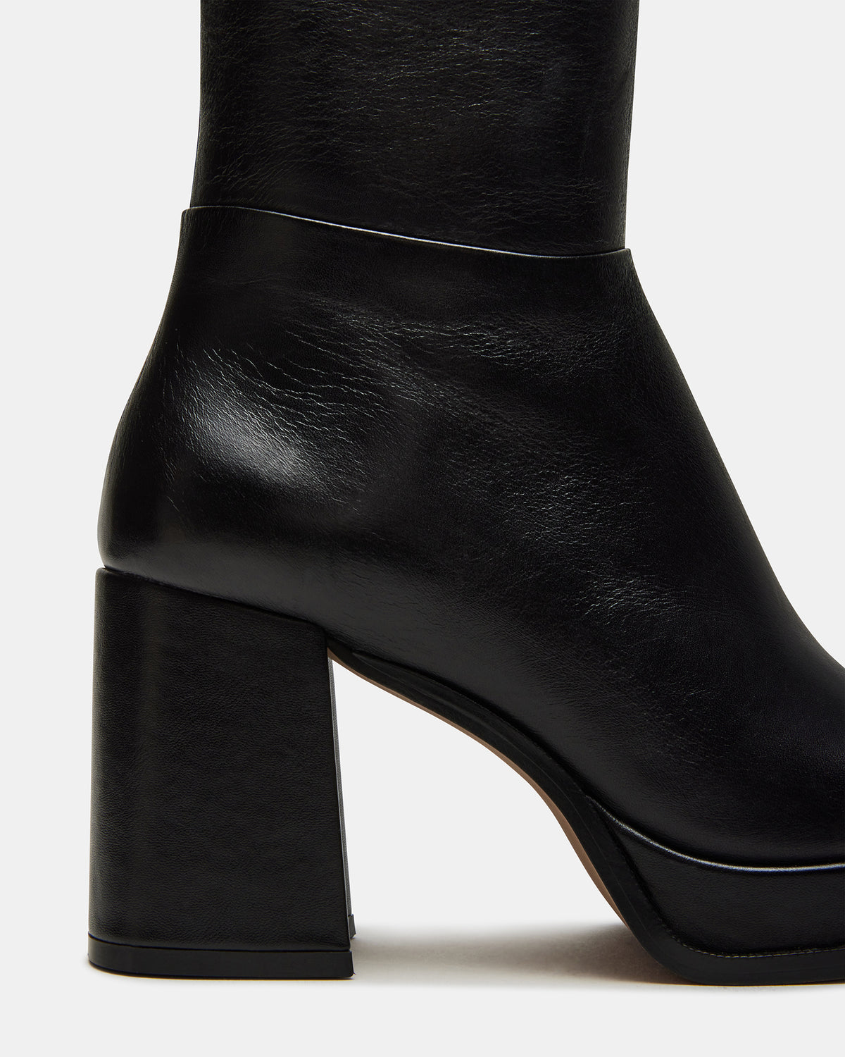MYSTERY Black Leather Women's Block Heel Platform Boot | Steve Madden