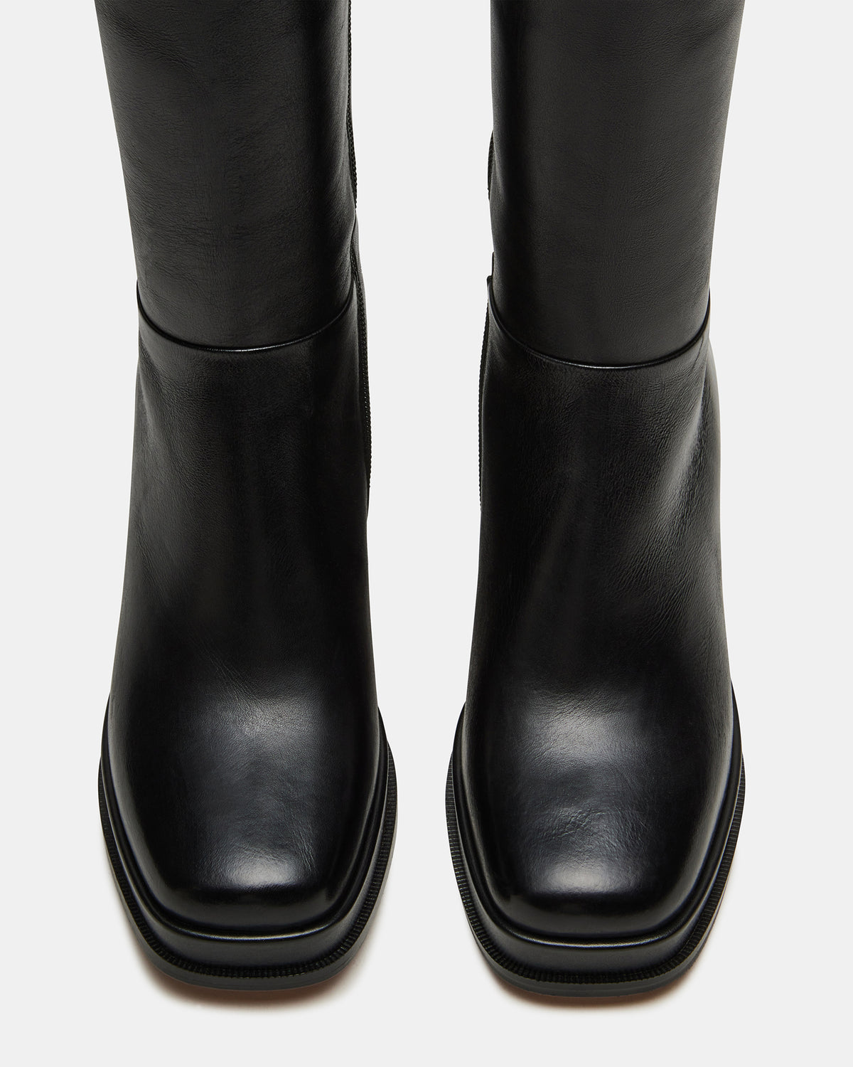 MYSTERY Black Leather Women's Block Heel Platform Boot | Steve Madden