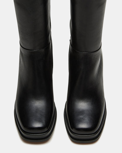 MYSTERY Black Leather Women's Block Heel Platform Boot | Steve Madden