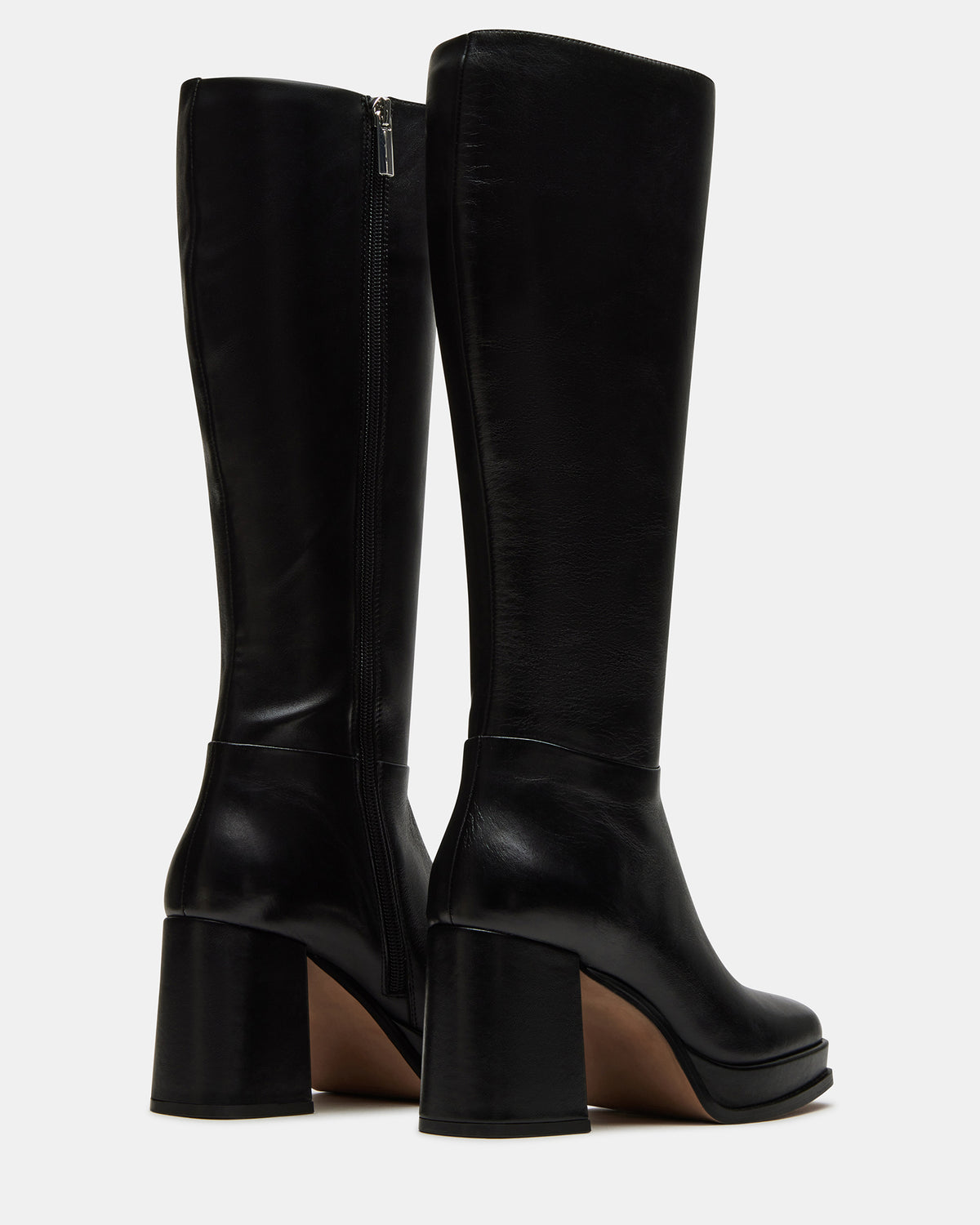 MYSTERY Black Leather Women's Block Heel Platform Boot | Steve Madden
