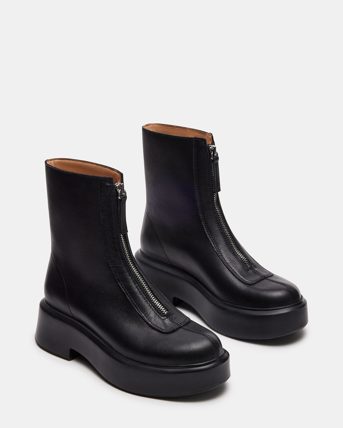 JONES Black Leather Zipper Lug Women's Ankle Boot | Steve Madden