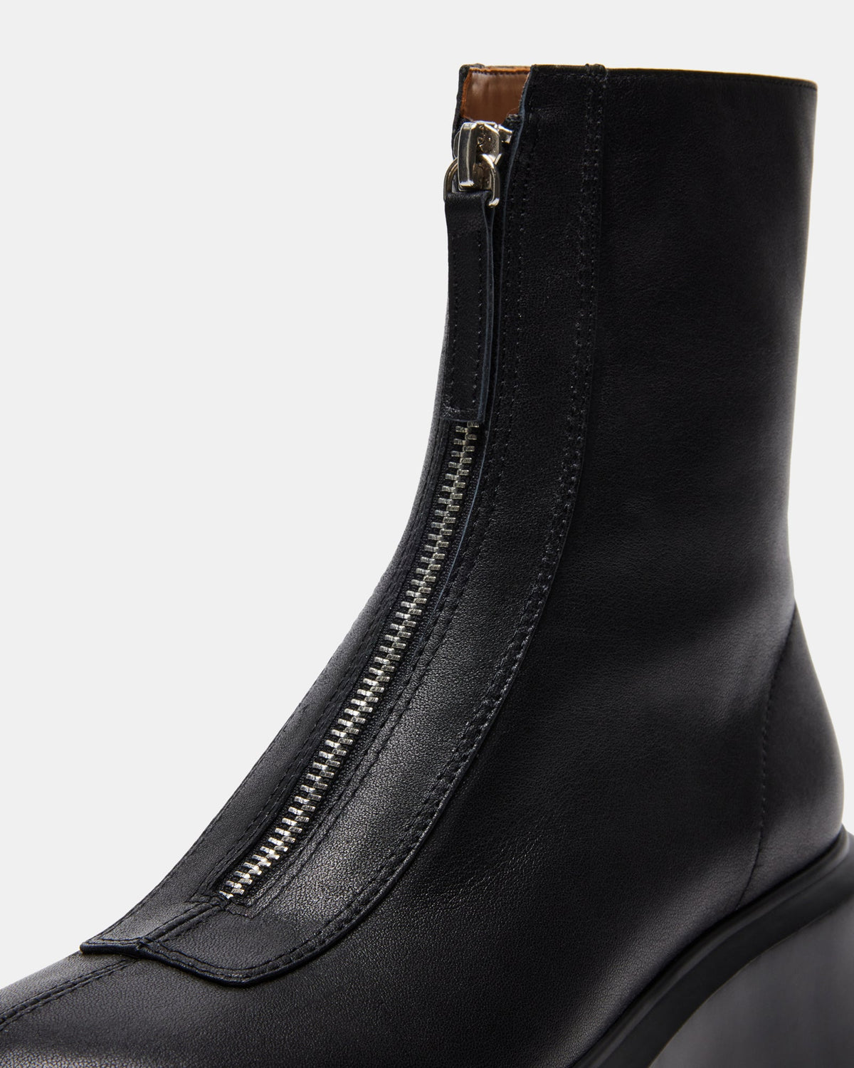 JONES Black Leather Zipper Lug Women's Ankle Boot | Steve Madden