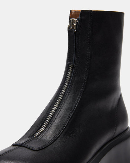 JONES Black Leather Zipper Lug Women's Ankle Boot | Steve Madden