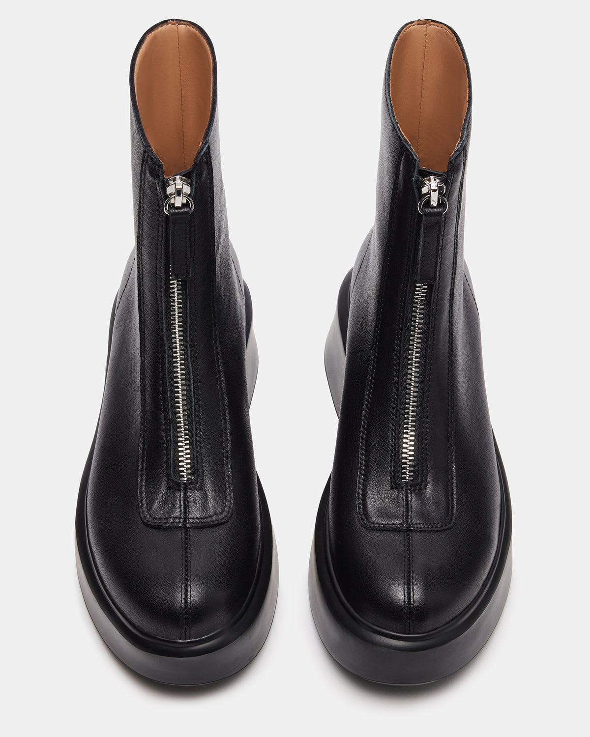 JONES Black Leather Zipper Lug Women's Ankle Boot | Steve Madden
