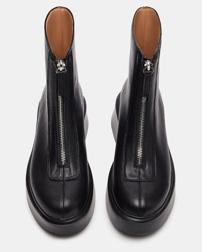 JONES Black Leather Zipper Lug Women's Ankle Boot | Steve Madden