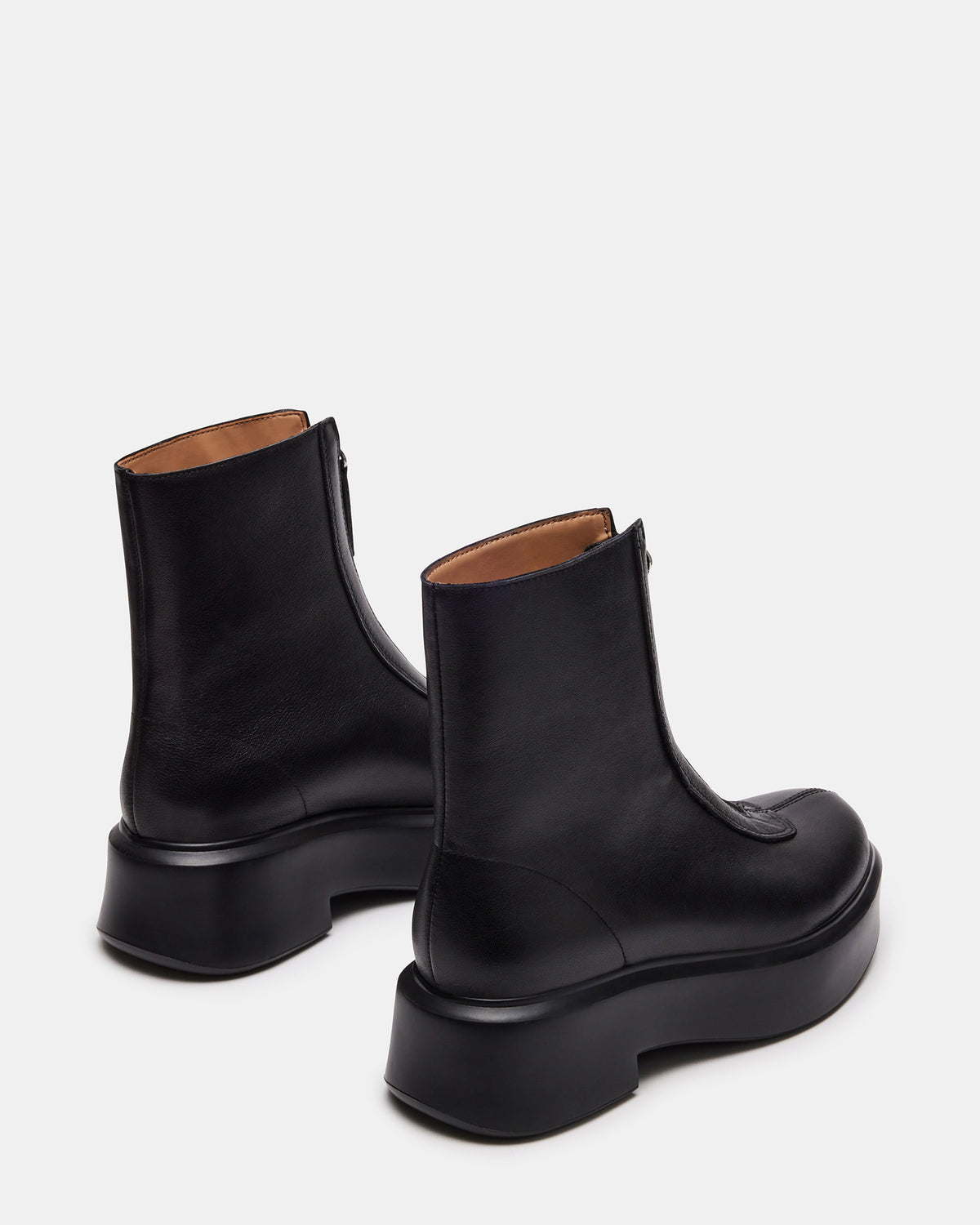 JONES Black Leather Zipper Lug Women's Ankle Boot | Steve Madden