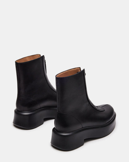 JONES Black Leather Zipper Lug Women's Ankle Boot | Steve Madden