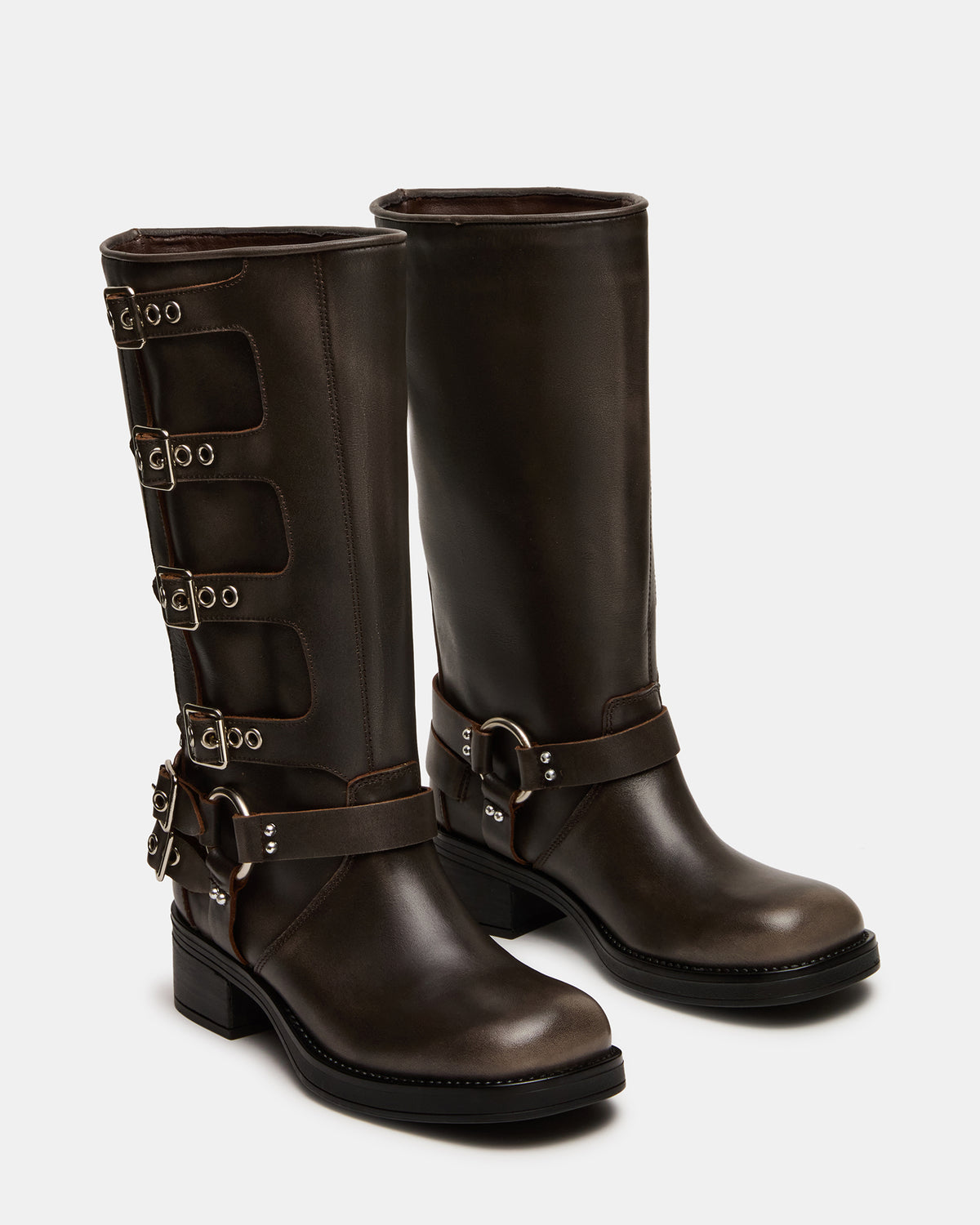 ROCKY Brown Distressed Wide Calf Knee-High Moto Women's Boot | Steve Madden